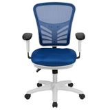 English Elm Commercial Grade Mid-Back Mesh Multifunction Executive Swivel Ergonomic Office Chair with Adjustable Arms and White Frame