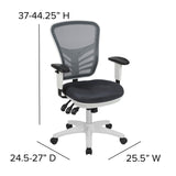 English Elm Commercial Grade Mid-Back Dark Mesh Multifunction Executive Swivel Ergonomic Office Chair with Adjustable Arms and White Frame