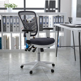 English Elm Commercial Grade Mid-Back Dark Mesh Multifunction Executive Swivel Ergonomic Office Chair with Adjustable Arms and White Frame