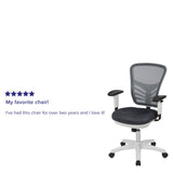 English Elm Commercial Grade Mid-Back Dark Mesh Multifunction Executive Swivel Ergonomic Office Chair with Adjustable Arms and White Frame