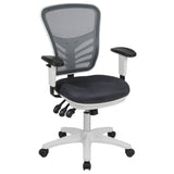 English Elm Commercial Grade Mid-Back Dark Mesh Multifunction Executive Swivel Ergonomic Office Chair with Adjustable Arms and White Frame