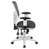 English Elm Commercial Grade Mid-Back Dark Mesh Multifunction Executive Swivel Ergonomic Office Chair with Adjustable Arms and White Frame