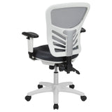 English Elm Commercial Grade Mid-Back Dark Mesh Multifunction Executive Swivel Ergonomic Office Chair with Adjustable Arms and White Frame