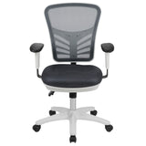 English Elm Commercial Grade Mid-Back Dark Mesh Multifunction Executive Swivel Ergonomic Office Chair with Adjustable Arms and White Frame