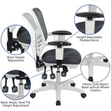 English Elm Commercial Grade Mid-Back Dark Mesh Multifunction Executive Swivel Ergonomic Office Chair with Adjustable Arms and White Frame