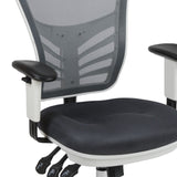 English Elm Commercial Grade Mid-Back Dark Mesh Multifunction Executive Swivel Ergonomic Office Chair with Adjustable Arms and White Frame