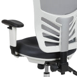 English Elm Commercial Grade Mid-Back Dark Mesh Multifunction Executive Swivel Ergonomic Office Chair with Adjustable Arms and White Frame