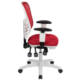 English Elm Commercial Grade Mid-Back Mesh Multifunction Executive Swivel Ergonomic Office Chair with Adjustable Arms and White Frame