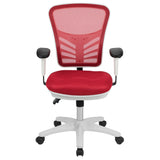 English Elm Commercial Grade Mid-Back Mesh Multifunction Executive Swivel Ergonomic Office Chair with Adjustable Arms and White Frame