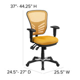 English Elm Commercial Grade Mid-Back -Orange Mesh Multifunction Executive Swivel Ergonomic Office Chair with Adjustable Arms