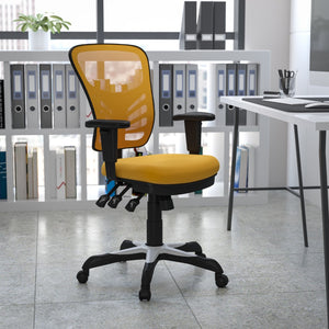 English Elm Commercial Grade Mid-Back -Orange Mesh Multifunction Executive Swivel Ergonomic Office Chair with Adjustable Arms