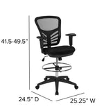 English Elm Commercial Grade Mid-Back Mesh Ergonomic Drafting Chair with Adjustable Chrome Foot Ring, Adjustable Arms and Frame