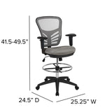 English Elm Commercial Grade Mid-Back Light Mesh Ergonomic Drafting Chair with Adjustable Chrome Foot Ring, Adjustable Arms and Black Frame