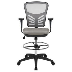 English Elm Commercial Grade Mid-Back Light Mesh Ergonomic Drafting Chair with Adjustable Chrome Foot Ring, Adjustable Arms and Black Frame