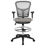 English Elm Commercial Grade Mid-Back Light Mesh Ergonomic Drafting Chair with Adjustable Chrome Foot Ring, Adjustable Arms and Black Frame