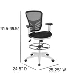 English Elm Commercial Grade Mid-Back Mesh Ergonomic Drafting Chair with Adjustable Chrome Foot Ring, Adjustable Arms and White Frame