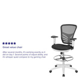 English Elm Commercial Grade Mid-Back Mesh Ergonomic Drafting Chair with Adjustable Chrome Foot Ring, Adjustable Arms and White Frame