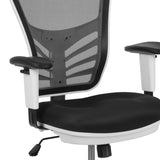 English Elm Commercial Grade Mid-Back Mesh Ergonomic Drafting Chair with Adjustable Chrome Foot Ring, Adjustable Arms and White Frame