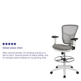 English Elm Commercial Grade Mid-Back Light Mesh Ergonomic Drafting Chair with Adjustable Chrome Foot Ring, Adjustable Arms and White Frame