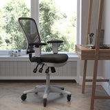 Commercial Grade Mid-Back Mesh Multifunction Executive Ergonomic Office Chair with Adjustable Arms, Transparent Roller Wheels, and White Frame