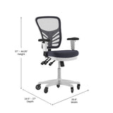 English Elm Commercial Grade Mid-Back Dark Mesh Multifunction Executive Ergonomic Chair with Adjustable Arms, Transparent Roller Wheels, and White Frame