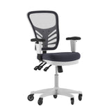 English Elm Commercial Grade Mid-Back Dark Mesh Multifunction Executive Ergonomic Chair with Adjustable Arms, Transparent Roller Wheels, and White Frame