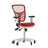 English Elm Commercial Grade Mid-Back Mesh Multifunction Executive Ergonomic Office Chair with Adjustable Arms, Transparent Roller Wheels, and White Frame