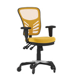 English Elm Commercial Grade Mid-Back -Orange Mesh Multifunction Executive Swivel Ergonomic Office Chair with Adjustable Arms and Transparent Roller Wheels