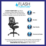 English Elm Commercial Grade High Back Transparent Mesh Executive Ergonomic Office Chair with Adjustable Lumbar, 2-Paddle Control & Flip-Up Arms