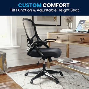 English Elm Commercial Grade High Back Mesh Ergonomic Swivel Office Chair with Black Frame and Flip-up Arms