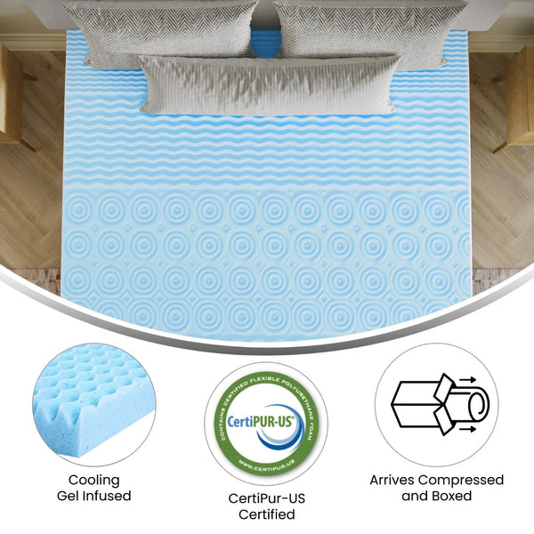 English Elm 2 Inch Cooling Gel Infused 5-Zone California King Memory Foam Mattress Topper with CertiPUR-US Certified Foam