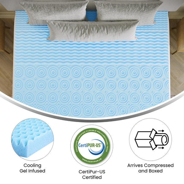 English Elm 2 Inch Cooling Gel Infused 5-Zone King Memory Foam Mattress Topper with CertiPUR-US Certified Foam