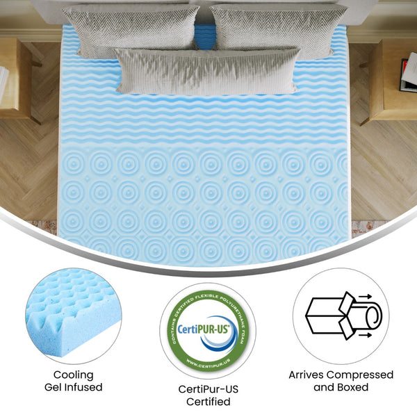English Elm 2 Inch Cooling Gel Infused 5-Zone Queen Memory Foam Mattress Topper with CertiPUR-US Certified Foam