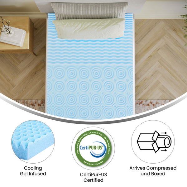 English Elm 2 Inch Cooling Gel Infused 5-Zone Twin Memory Foam Mattress Topper with CertiPUR-US Certified Foam