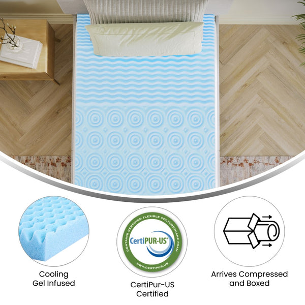 English Elm 2 Inch Cooling Gel Infused 5-Zone Twin XL Memory Foam Mattress Topper with CertiPUR-US Certified Foam