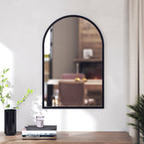 English Elm 20"x30" Arched Metal Framed Wall Mirror for Hallways, Entryways, Dining and Living Rooms,