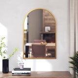 English Elm 20"x30" Arched Metal Framed Wall Mirror for Hallways, Entryways, Dining and Living Rooms,