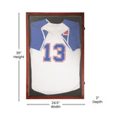 English Elm 24x36 Jersey Display Case with Solid Pine Wood Frame, Velvet Backing Board, and Anti-Theft Lock