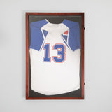 English Elm 24x36 Jersey Display Case with Solid Pine Wood Frame, Velvet Backing Board, and Anti-Theft Lock