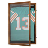 English Elm 24x36 Jersey Display Case with Solid Pine Wood Frame, Velvet Backing Board, and Anti-Theft Lock