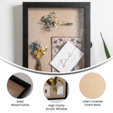 English Elm 11x14 Shadow Box Display Case with Linen Liner, 8 Push Pins and Solid Pine Wood Frame