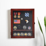 English Elm 11x14 Solid Pine Medals Display Case with 3 Channel Grooved Removable Shelves