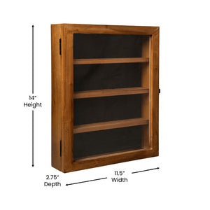 English Elm 11x14 Solid Pine Medals Display Case with 3 Channel Grooved Removable Shelves
