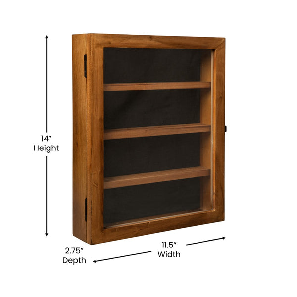 English Elm 11x14 Solid Pine Medals Display Case with 3 Channel Grooved Removable Shelves