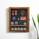 English Elm 11x14 Solid Pine Medals Display Case with 3 Channel Grooved Removable Shelves