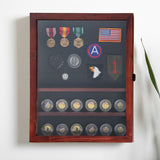 English Elm 14.5x17.5 Solid Pine Medals Display Case with 4 Channel Grooved Removable Shelves