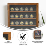 English Elm 14.5x17.5 Solid Pine Medals Display Case with 4 Channel Grooved Removable Shelves