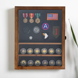 English Elm 14.5x17.5 Solid Pine Medals Display Case with 4 Channel Grooved Removable Shelves