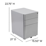 English Elm Commercial Grade Modern 3-Drawer Mobile Locking Filing Cabinet with Anti-Tilt Mechanism and Hanging Drawer for Legal & Letter Files,