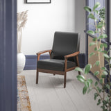 Commercial Grade LeatherSoft Upholstered Mid Century Modern Arm Chair with Walnut Finished Wooden Frame and Arms in